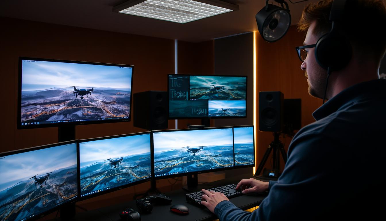 Postprodukcja materiału z profesjonalnego filmowania dronem dla produkcji audiowizualnej